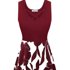 Moyabo Womens Sleeveless V Neck Criss Cross Midi Flared Tank Dress with Pockets